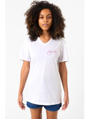 Blackpink Jennie Signature Beyaz Kadın V Yaka Tshirt