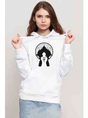 Tshirthane Fullmetal Alchemist Anime Logo Beyaz Kadın 3ip Kapşonlu Sweatshirt