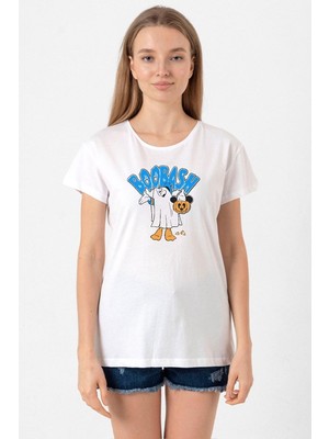 Donal Boobash Halloween Beyaz Kadın Bisikletyaka Tshirt