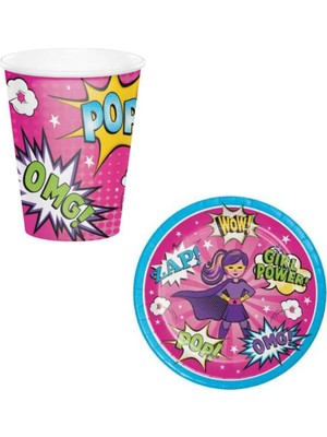 Parti Sürprizi Superhero Girl Teması Tabak Bardak Set