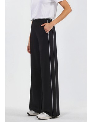 Hiccup Kadınlar Kontrast Biye Detaylı Modal Touch Wide Leg Pantolon Siyah