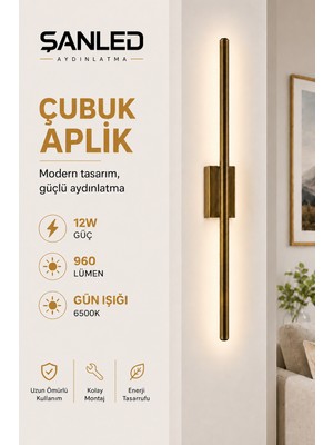 ŞANLED Dekoratif 12W Iç Mekan Eskitme Kasa Gün Işığı 80 cm Duvar Aplik Elektrikli
