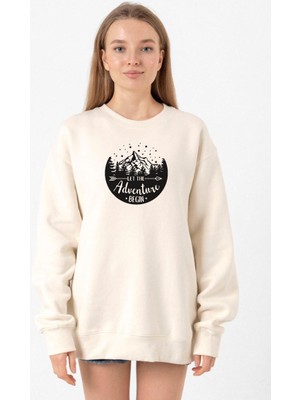Tshirthane Let The Adventure Begin Ekru Kadın 2ip Sweatshirt