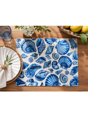 Megi Concept Dijital Baskılı 2'li Deniz Kabuğu Desenli Amerikan Servis 35X45 cm Marine Dekoratif Servis Altlığı-2'li Set