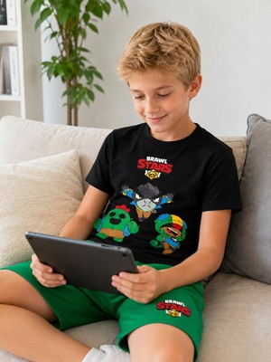 Durukoza Brawl Stars Çocuk Şortlu Takım %100 Pamuk Yazlık 2'li Takım