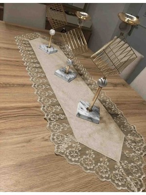 Koray Home Kadife Dantel Detaylı Masa Örtüsü Runner Cap