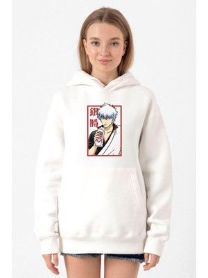 Tshirthane Gintama Anime Gintoki Fruit Juice Beyaz Kadın 3ip Kapşonlu Sweatshirt