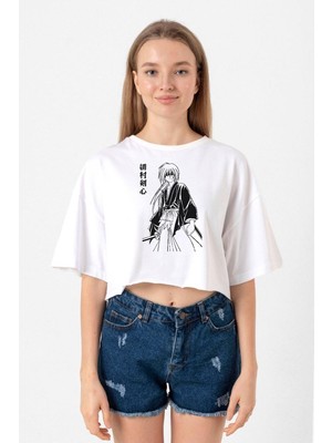 Rurouni Kenshin Poster Japan Beyaz Kadın Crop Tshirt