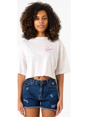 Blackpink Jisoo Signature Beyaz Kırçıllı Kadın Crop Tshirt