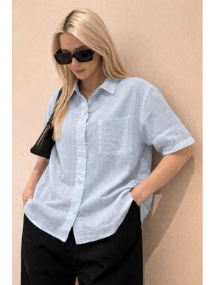 Muzotex Muslin Kumaş Kısa Kollu Basic Kadın Gömlek