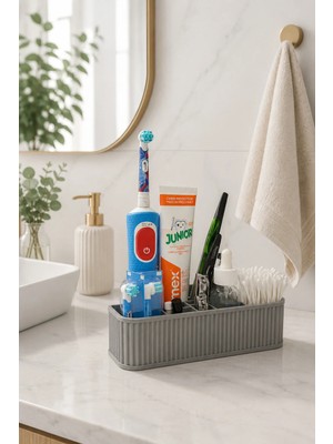 Arvella Studio Çok Bölmeli Banyo Organizeri-Diş Fırçalık Makyaj ve Kişisel Bakım Düzenleyici - LUNA10 Gri