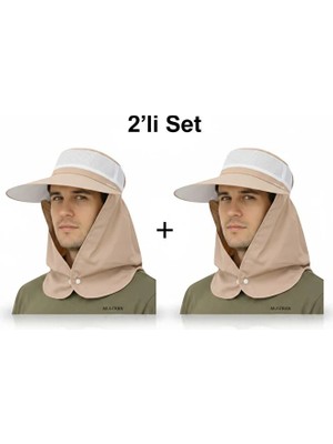 Mustran 2'li Set Yazlık Hafif Ince Kumaş Geniş Siperli Enseli Güneş Şapkası Unisex Outdoor Safari Balıkçı