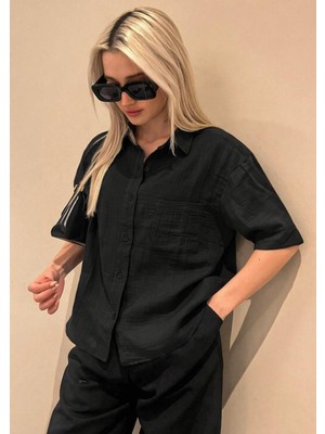 Muzotex Muslin Kumaş Kısa Kollu Basic Kadın Gömlek