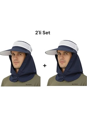Mustran 2'li Set Yazlık Hafif Ince Kumaş Geniş Siperli Enseli Güneş Şapkası Unisex Outdoor Safari Balıkçı