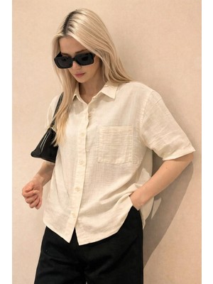 Muzotex Muslin Kumaş Kısa Kollu Basic Kadın Gömlek