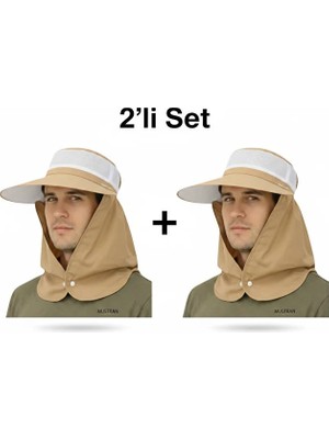 Mustran 2'li Set Yazlık Hafif Ince Kumaş Geniş Siperli Enseli Güneş Şapkası Unisex Outdoor Safari Balıkçı