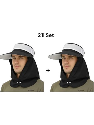 Mustran 2'li Set Yazlık Hafif Ince Kumaş Geniş Siperli Enseli Güneş Şapkası Unisex Outdoor Safari Balıkçı