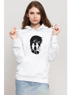 Tshirthane Erased Anime Black White Silhoette Beyaz Kadın 3ip Kapşonlu Sweatshirt