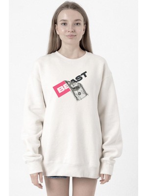 Tshirthane Mr Beast Dollar Bill Beyaz Kadın 2ip Sweatshirt