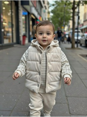 Beyzco Kids Erkek Çocuk Kapşonlu Sweat Yelekli 3lü Takım