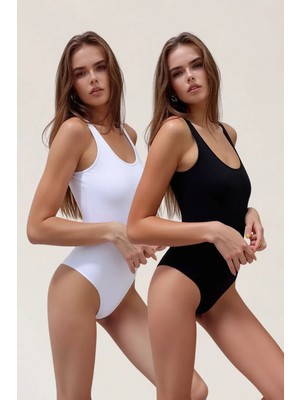 Fevien 2'li Paket Kadın %95 Pamuklu Kalın Askılı U Yaka Çıtçıtlı Atlet Zıbın Günlük Rahat Bodysuit Seti