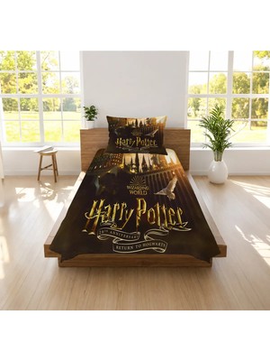 Hediyechy Harry Potter Temalı Desen Baskılı Tek Kişilik Pike Takımı