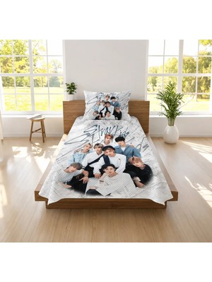 Hediyechy Stray Kids Temalı Desen Baskılı Tek Kişilik Pike Takımı