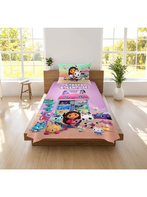 Hediyechy Doll House Gabiys Temalı Desen Baskılı Tek Kişilik Pike Takımı