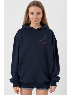 Tshirthane Blackpink Rose Signature Lacivert Kadın 3ip Kapşonlu