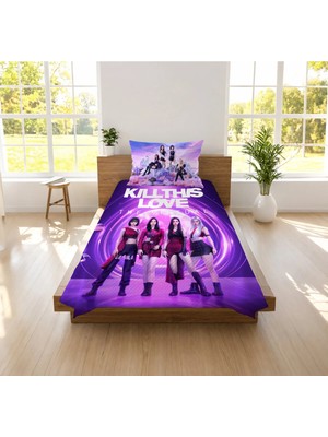 Hediyechy Blackpink Temalı Desen Baskılı Tek Kişilik Pike Takımı