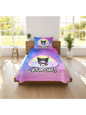 Hediyechy Kuromi Temalı Desen Baskılı Tek Kişilik Pike Takımı