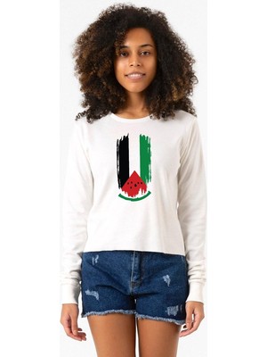 Tshirthane Watermelon Palestine Flag Ekru Ekstra Uzunkol Sweatshirt