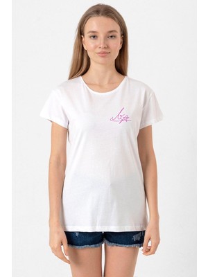 Blackpink Lisa Signature Beyaz Kadın Bisikletyaka Tshirt