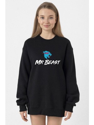 Tshirthane Mr Beast Siyah Kadın 2ip Sweatshirt