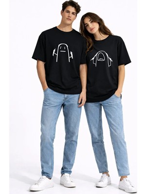 Nevermind Saç Yolma Temalı Çift Kombini Oversize Unisex Tişört Sevgili Tişörtü Beyaz