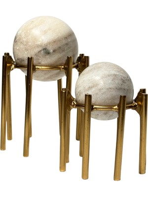Lara Decor Gold Metal Ayaklı Mermer Ikili Obje