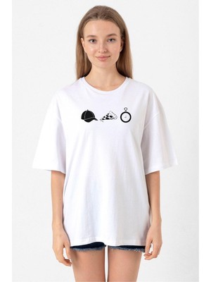The Walking Dead Glenn Rhee Symbols Beyaz Kadın Oversize Tshirt