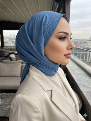 Rs Düz Mavi Krinkıl Şal