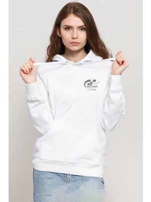 Tshirthane Gran Turismo Concept Beyaz Kadın 3ip Kapşonlu Sweatshirt