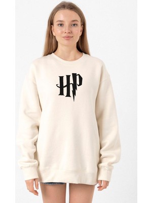Tshirthane HP Logo Ekru Kadın 2ip Sweatshirt