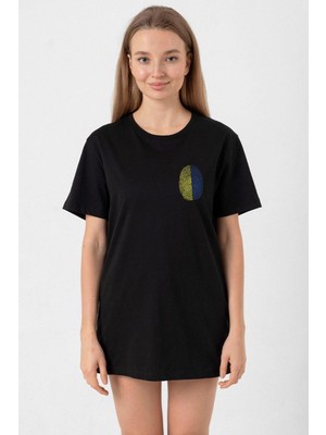 Sarı Lacivert Parmak Izi Siyah Kadın Oversize Tshirt