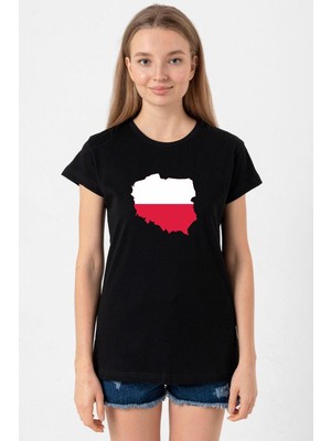 Euro 24 Poland Siyah Kadın Tshirt