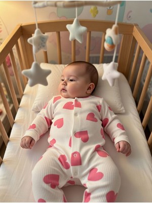 Beyzco Kids Kız Bebek Kalp Desenli Manşetli Tulum