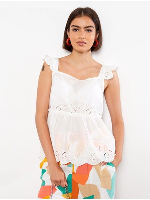 Lc Waikiki Yeni Sezon Kare Yaka Nakışlı Kolsuz Poplin Kadın Bluz