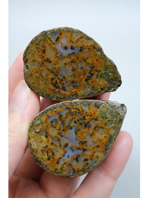 Healcrystal Doğal Bronz Pas ve Indigo Mor Siyah Deniz Tüyü Akik Çifti