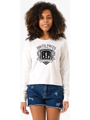 Tshirthane Hocus Pocus University Ekstra Uzunkol Sweatshirt Ekru
