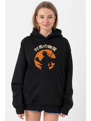 Tshirthane Ghost Of Tsushima The Island Japanese Siyah Kadın 3ip Kapşonlu