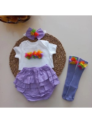 MARS BABY Kız Bebek Lila Potpori Fırfırşort Etek Bandana Çorap Takım