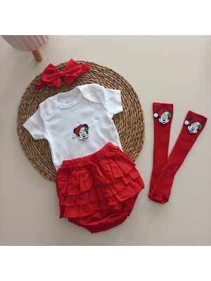MARS BABY Kız Bebek Çocuk Kırmızı Fırfırşort Yılbaşı Noel Badili Çoraplı Takım