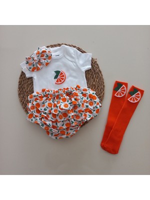 MARS BABY Kız Bebek Portakal Fırfır Şort Etek Bodyli Çorap Takımı